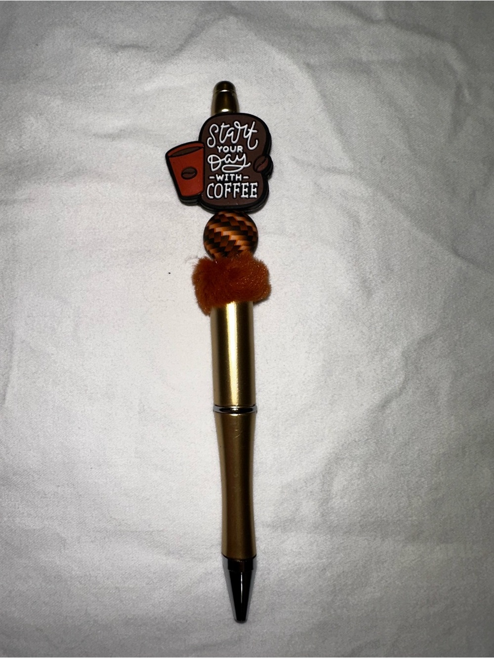 Gold Coffee Charm Ballpoint Pen - "Start Your Day With Coffee"